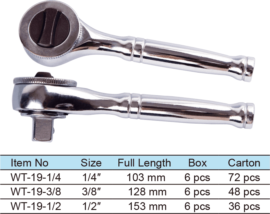 Stubby Ratchet Wrench, Round Handle, 1/4″ 43 Teeth, 3/8″ 41 Teeth, 1/2″ 45 Teeth(圖1)