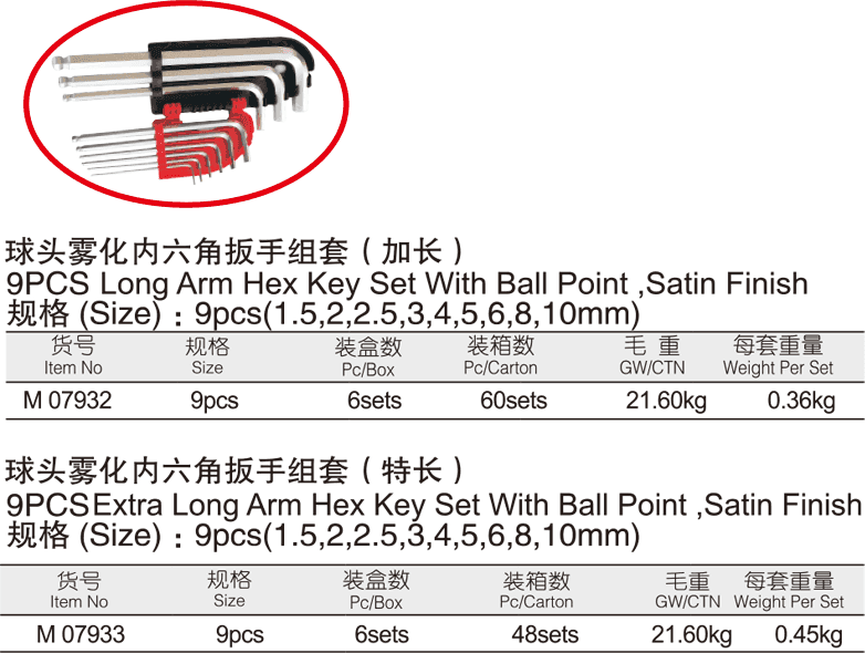 球頭霧化內(nèi)六角扳手組套(圖1)