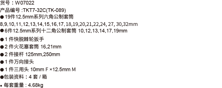 32件(C型)12.5mm系列公制套筒組套(圖1)